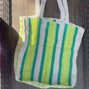 Striped Green and White Tote Bag